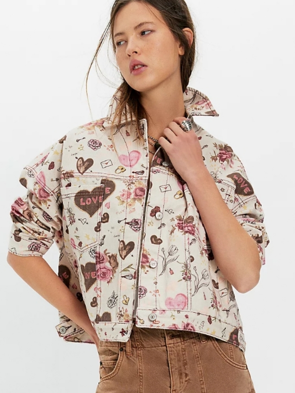 NWT Free People We The Free Printed Denim Jacket in M